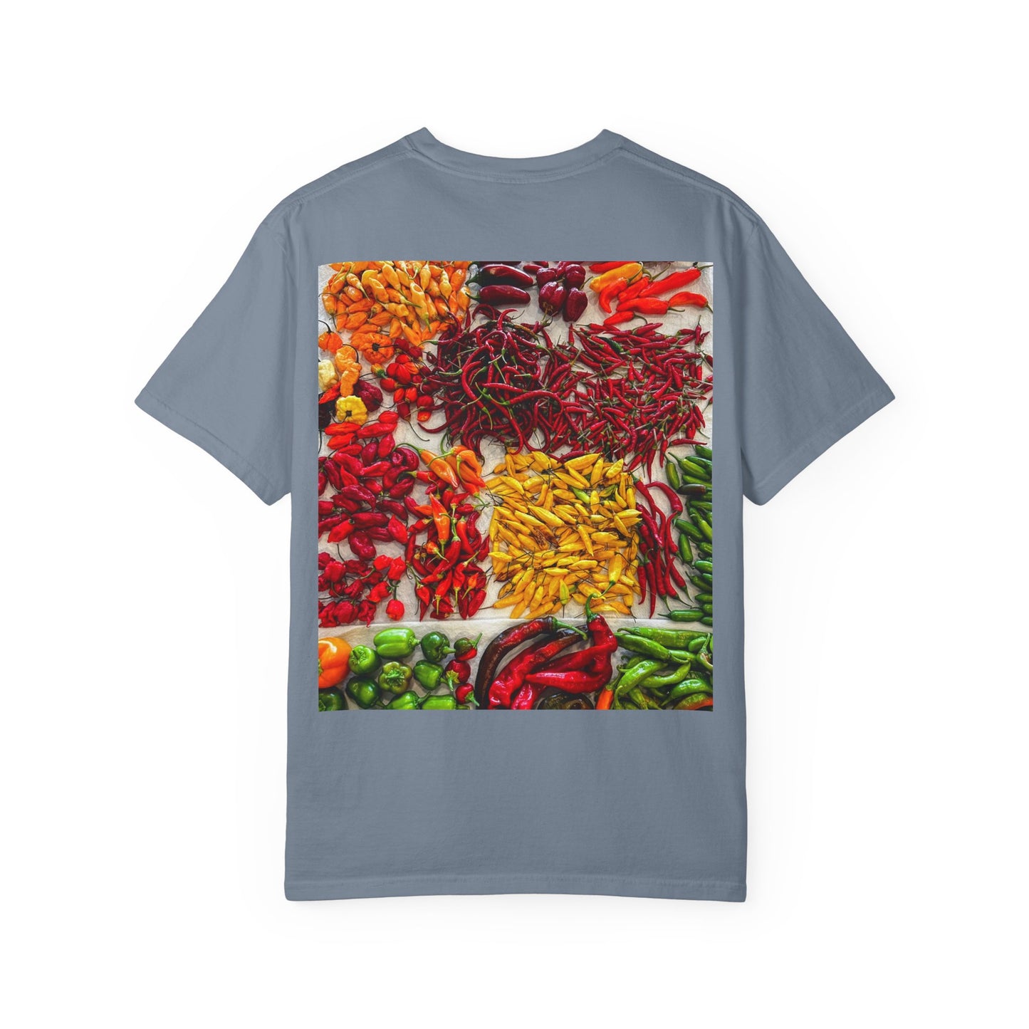 Chili Market Photo T-Shirt — Colorful Hot Pepper Print Shirt