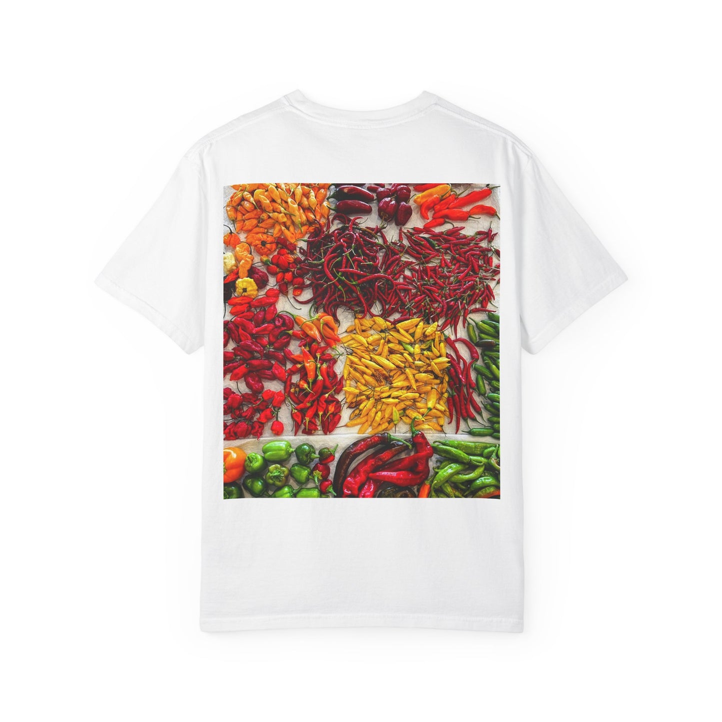 Chili Market Photo T-Shirt — Colorful Hot Pepper Print Shirt