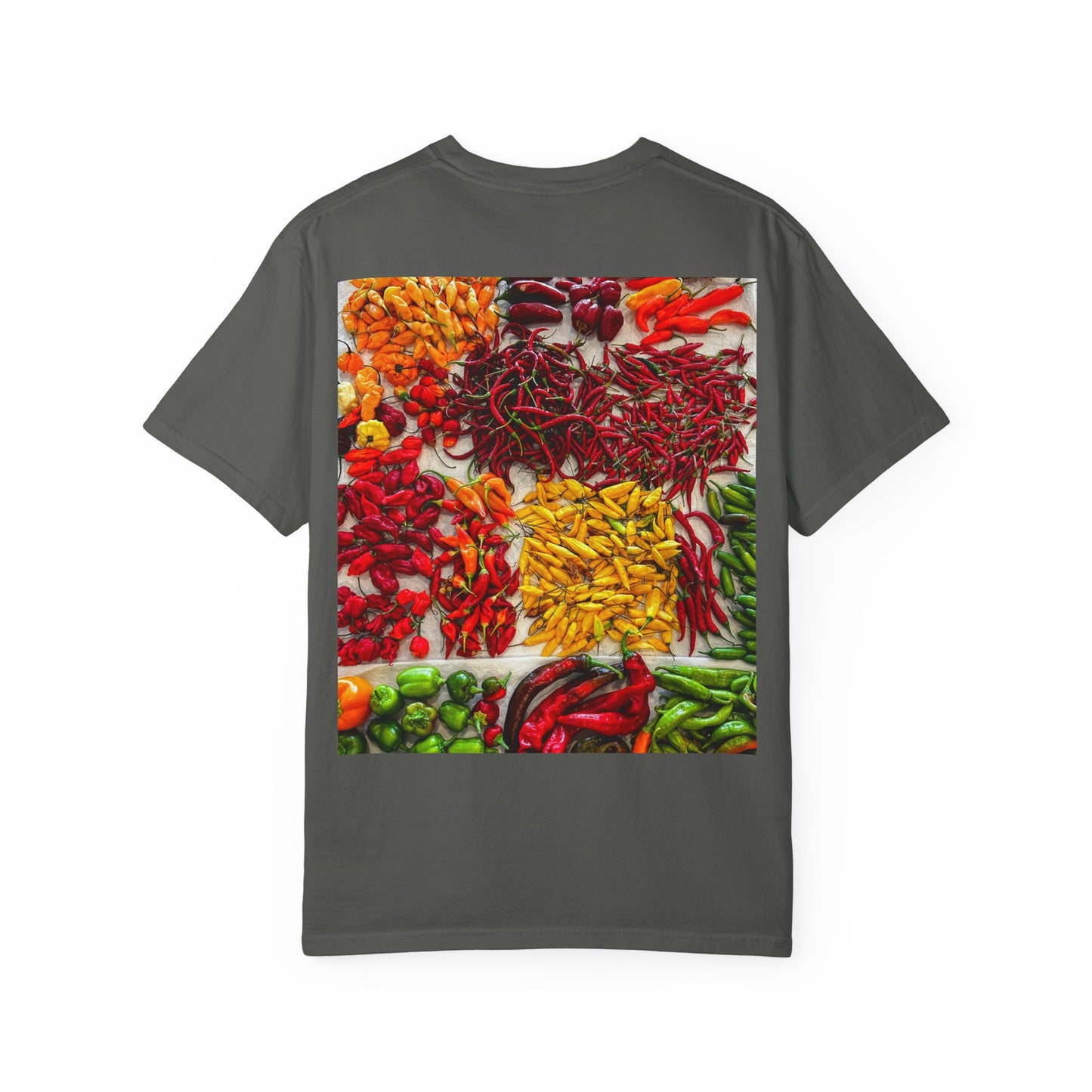 Chili Market Photo T-Shirt — Colorful Hot Pepper Print Shirt