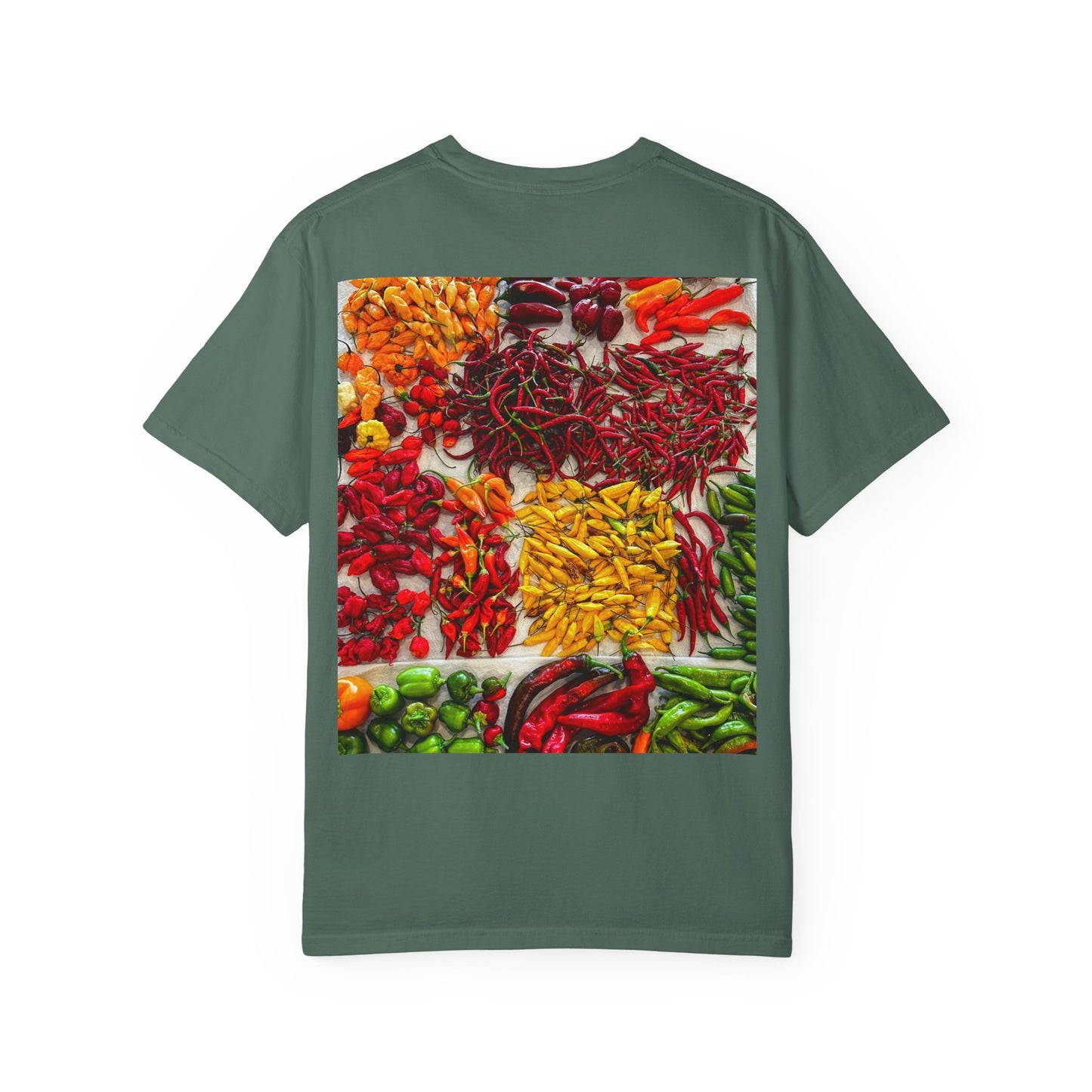 Chili Market Photo T-Shirt — Colorful Hot Pepper Print Shirt