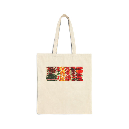 Canvas Tote Bag — Campfire Pepper Company Logo & Rustic Chili Stripe Market Tote