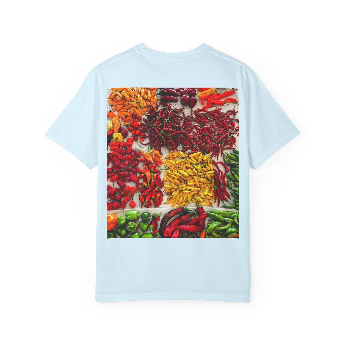 Chili Market Photo T-Shirt — Colorful Hot Pepper Print Shirt