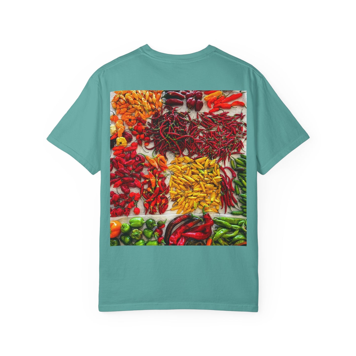 Chili Market Photo T-Shirt — Colorful Hot Pepper Print Shirt