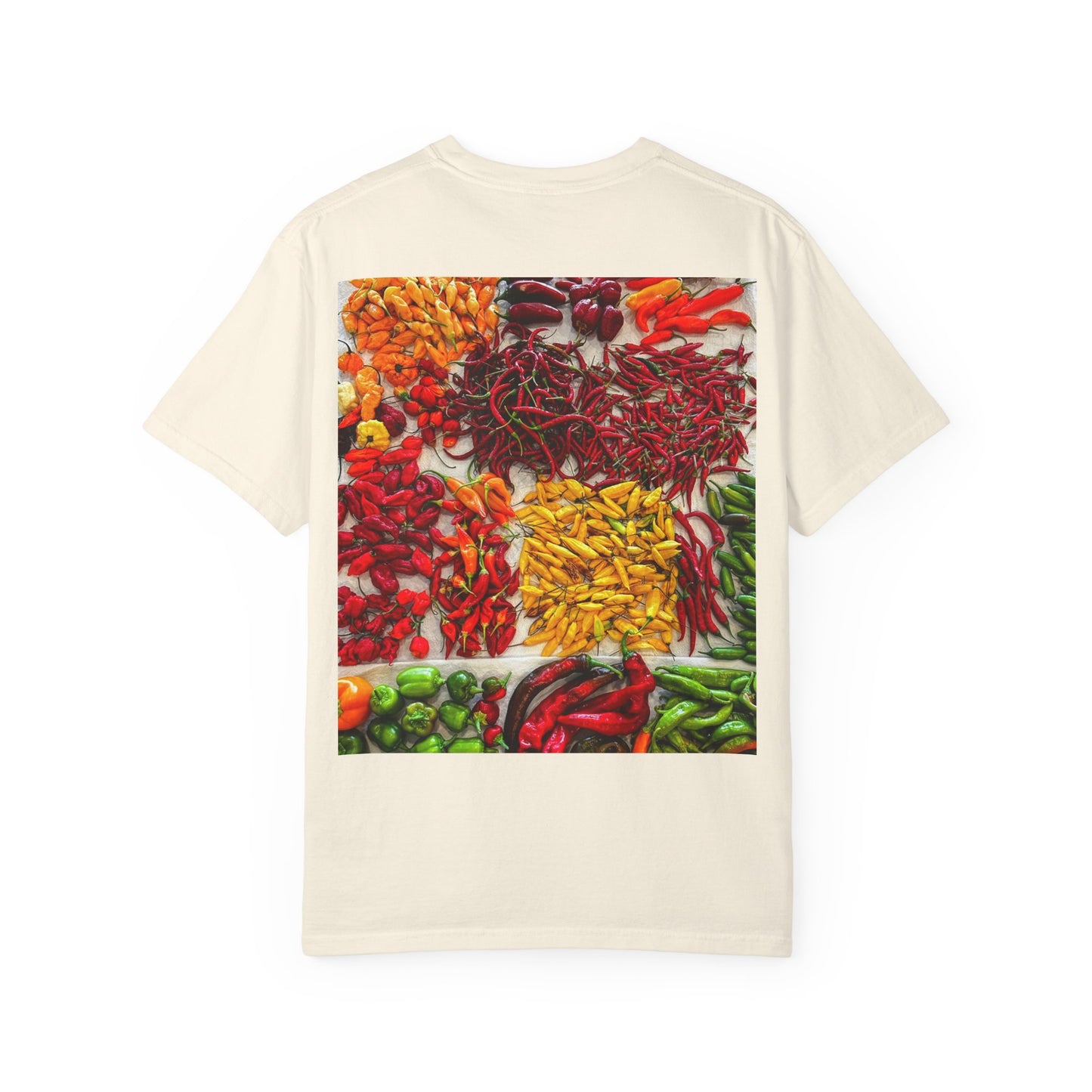 Chili Market Photo T-Shirt — Colorful Hot Pepper Print Shirt