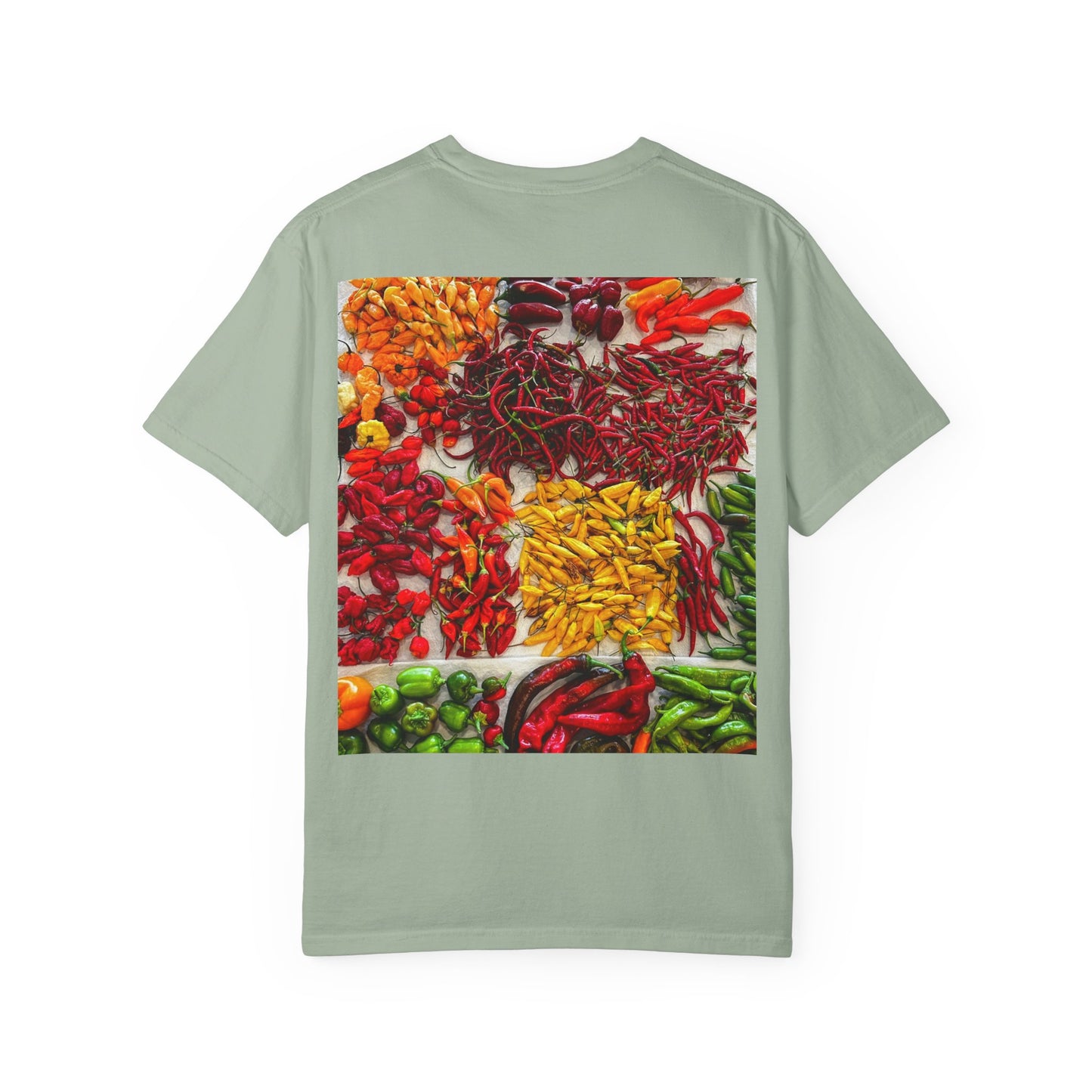 Chili Market Photo T-Shirt — Colorful Hot Pepper Print Shirt