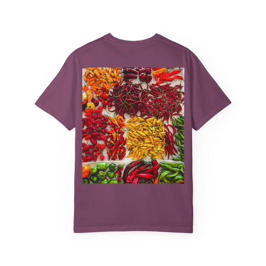 Chili Market Photo T-Shirt — Colorful Hot Pepper Print Shirt