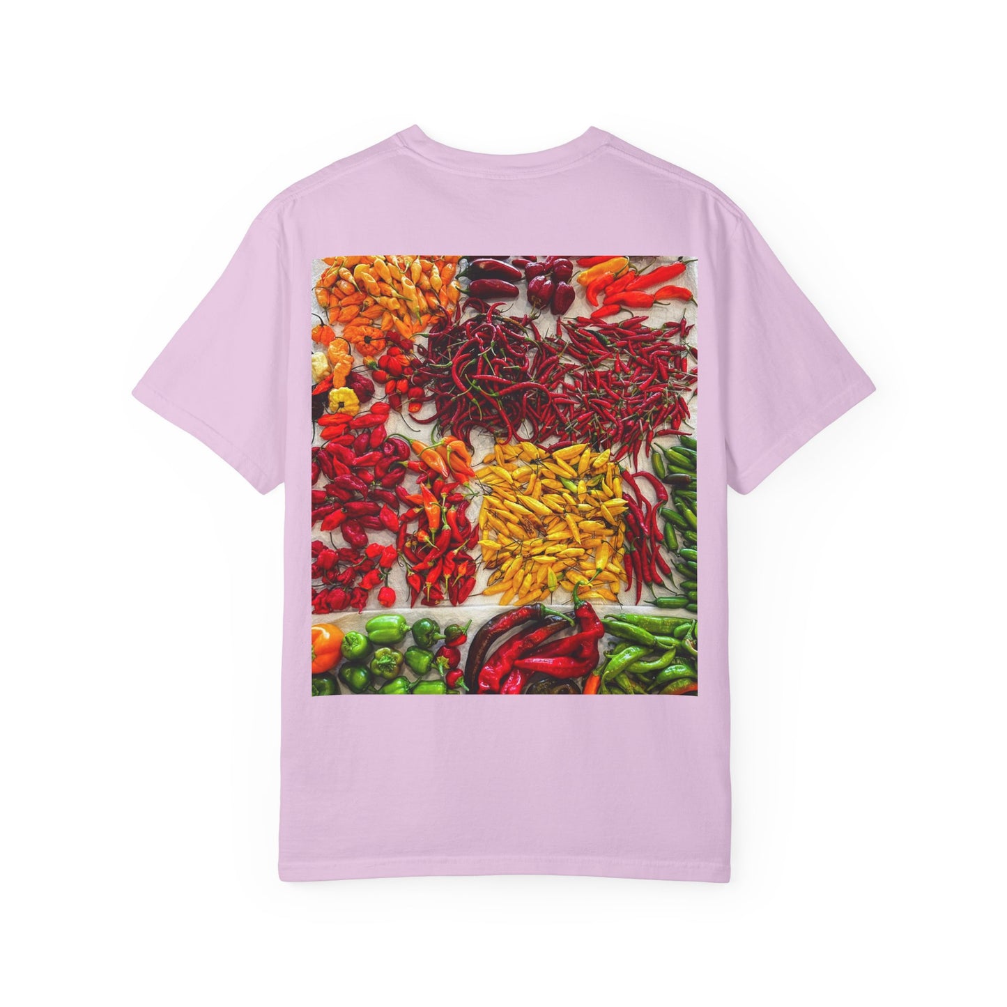 Chili Market Photo T-Shirt — Colorful Hot Pepper Print Shirt