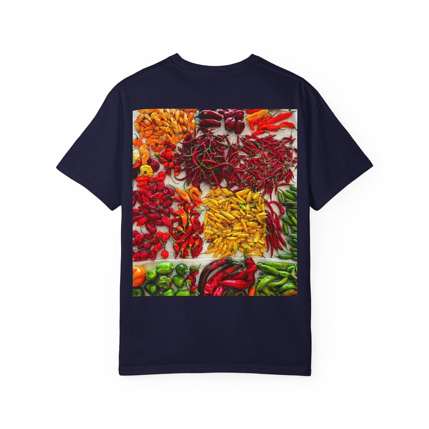 Chili Market Photo T-Shirt — Colorful Hot Pepper Print Shirt