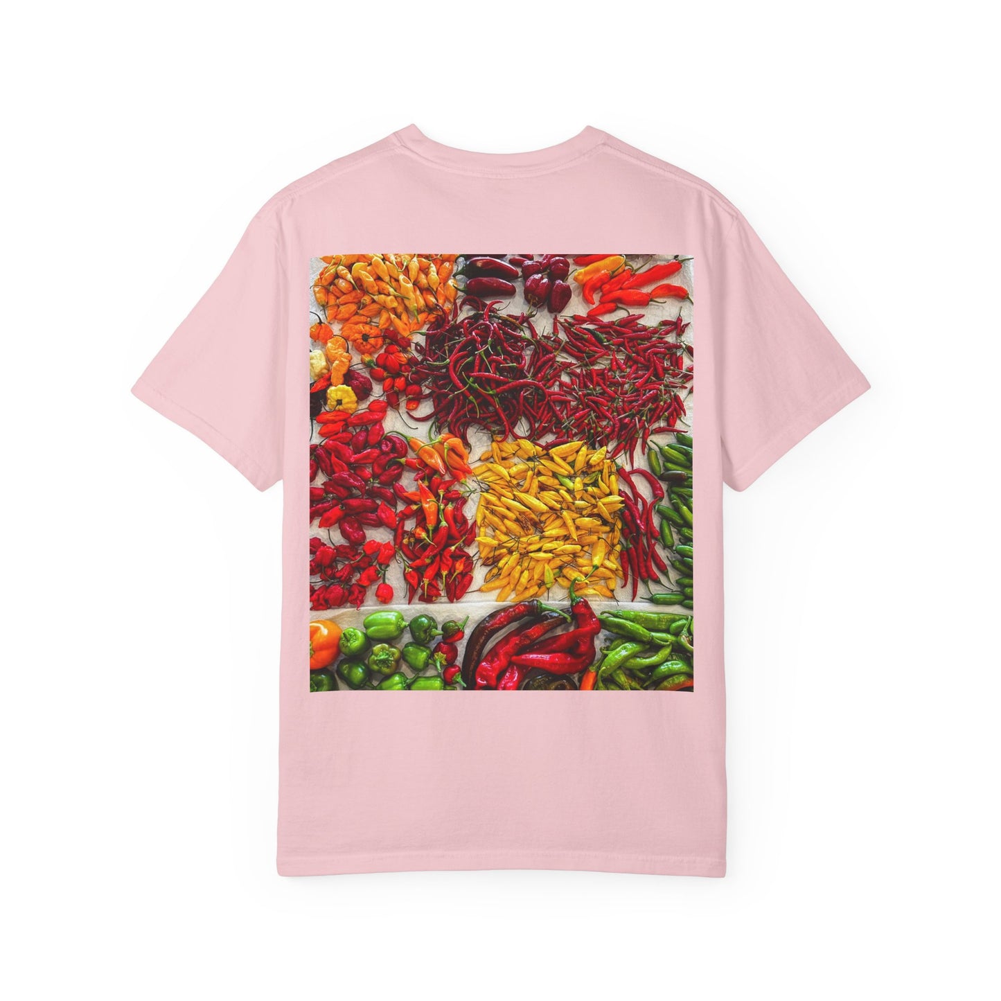 Chili Market Photo T-Shirt — Colorful Hot Pepper Print Shirt