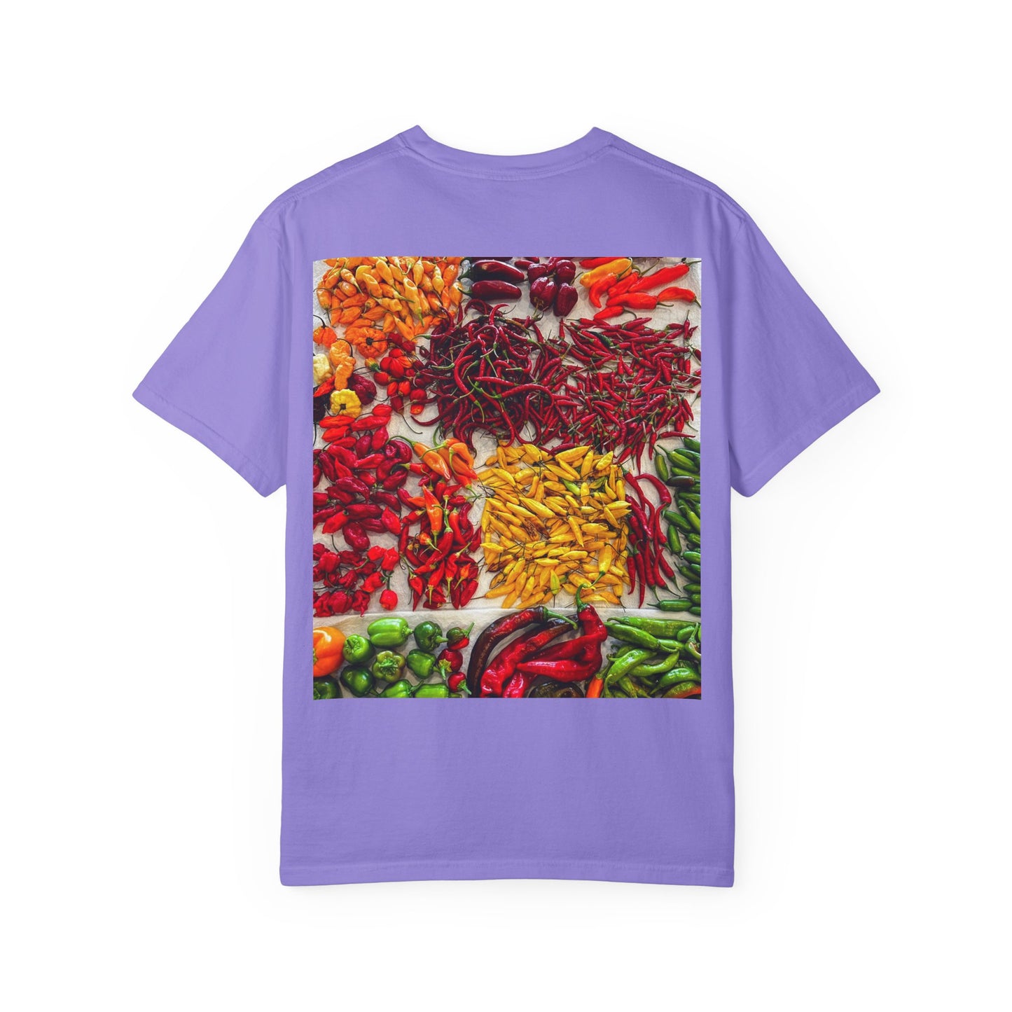 Chili Market Photo T-Shirt — Colorful Hot Pepper Print Shirt